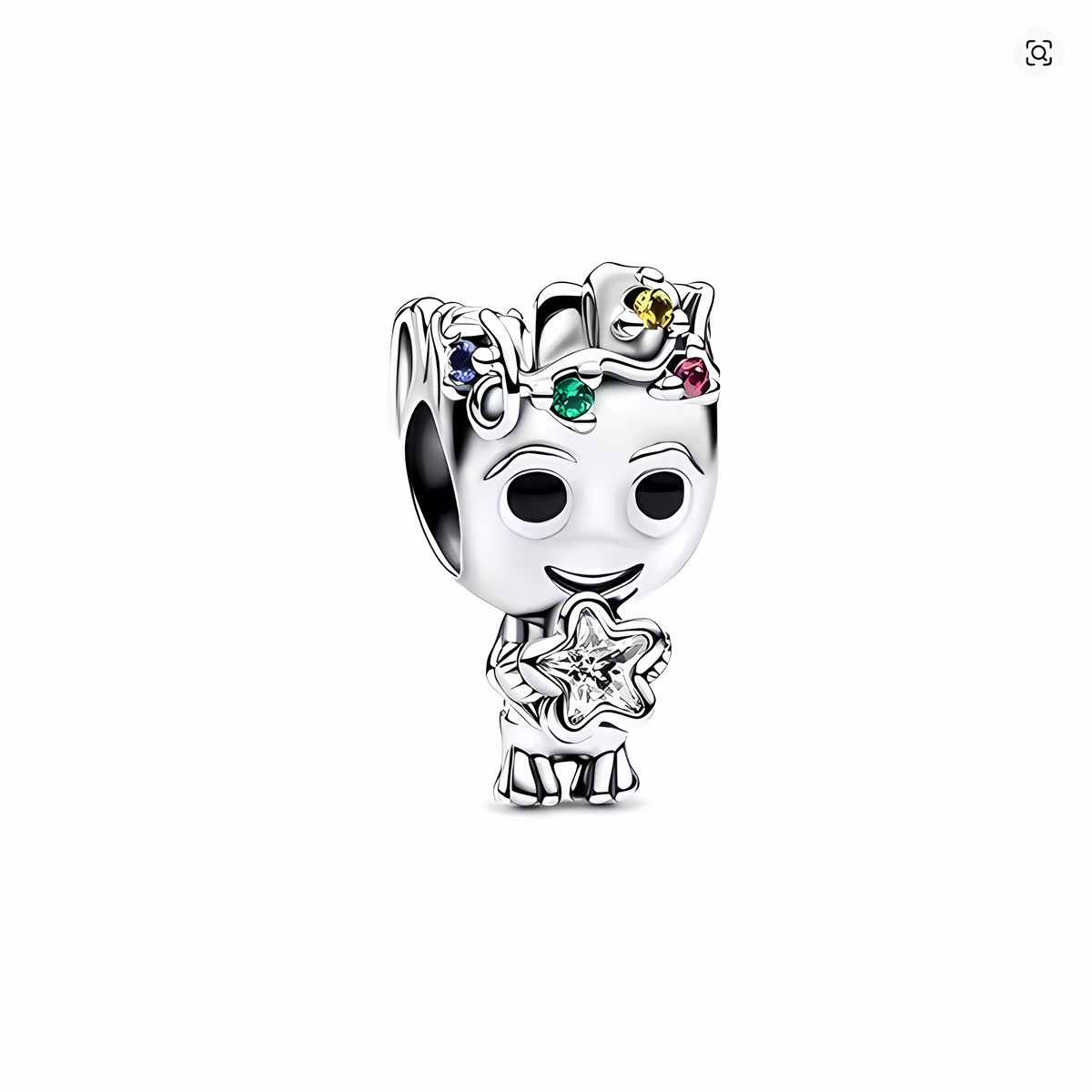Charm bead chibi Baby Groot Marvel Guardianes de la Galaxia en plata con cristales multicolor y estrella