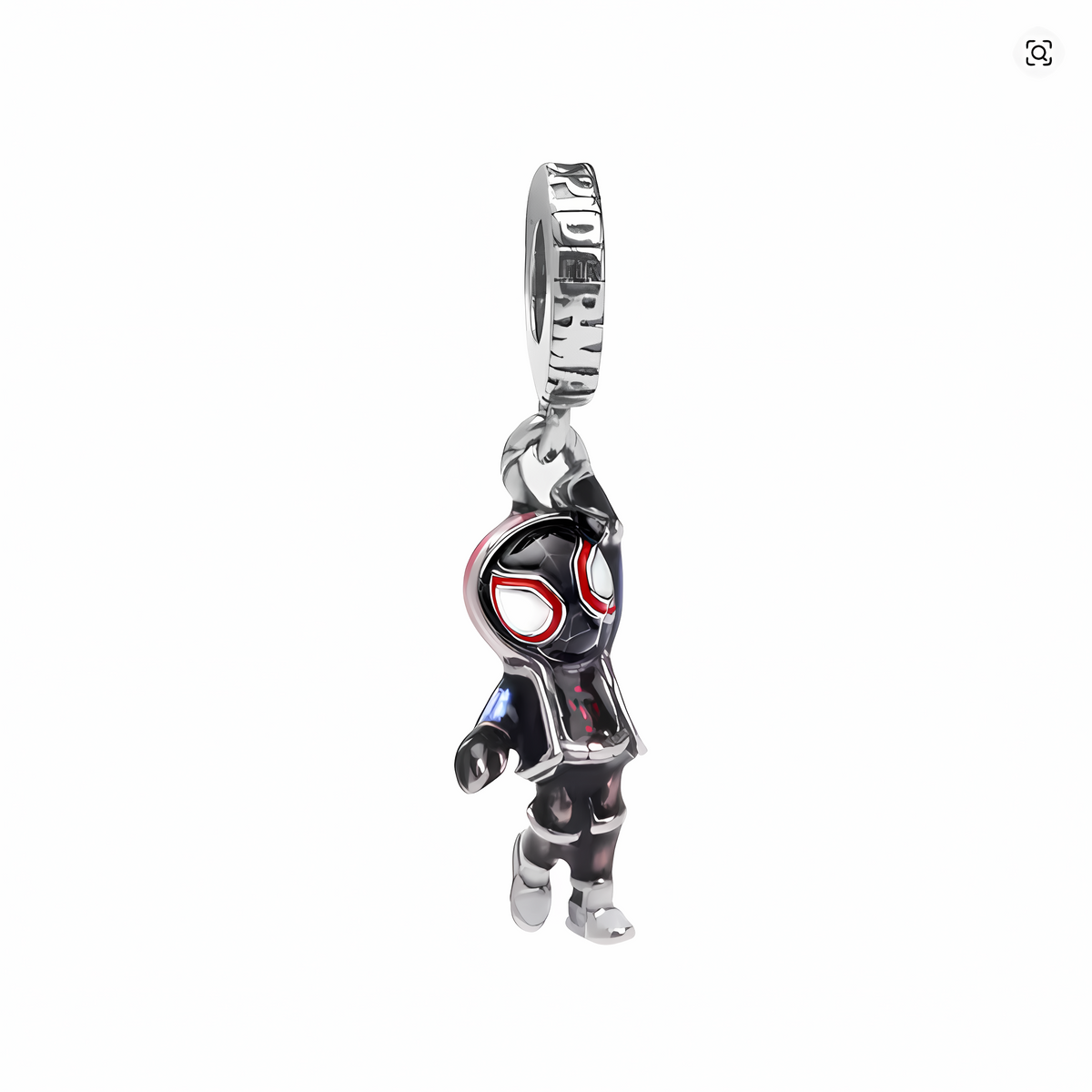 Charm colgante chibi Miles Morales Spider-Man Marvel plata esmalte negro rojo clip grabado