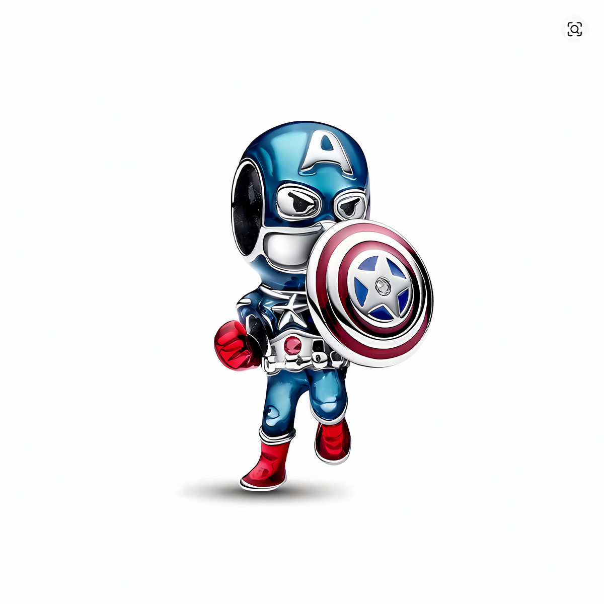 Charm bead chibi Capitán América en acción Marvel con escudo esmalte azul metálico y rojo