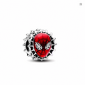 Charm bead máscara Spider-Man Marvel en plata oxidada con esmalte rojo tela de araña calada y cristales