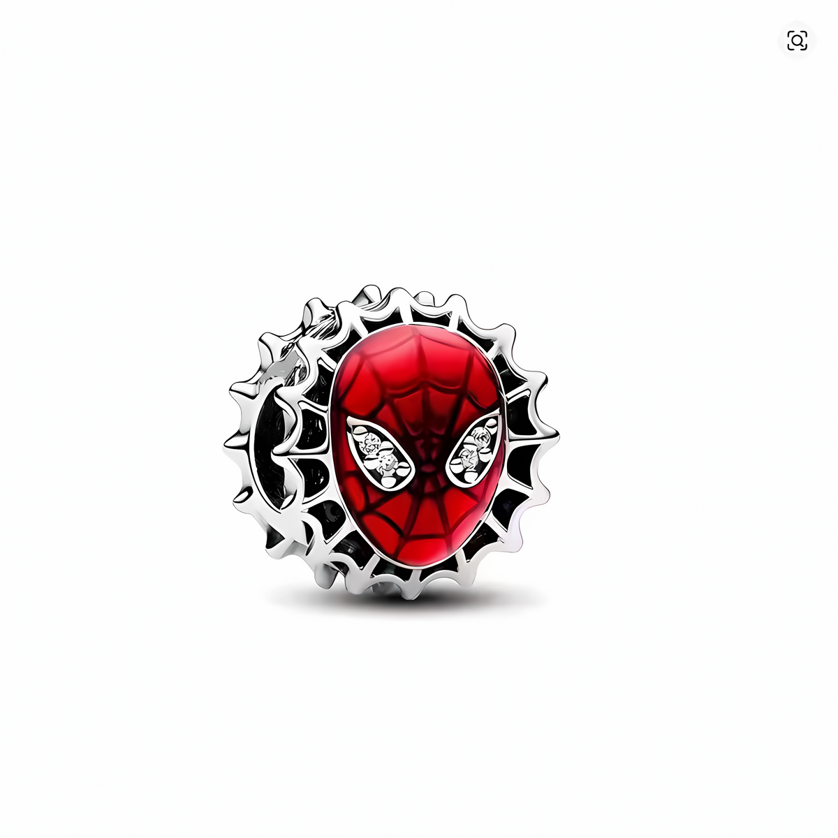 Charm bead máscara Spider-Man Marvel en plata oxidada con esmalte rojo tela de araña calada y cristales