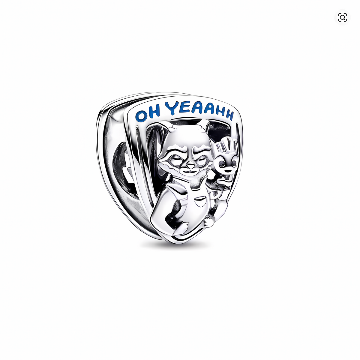 Charm bead Rocket Raccoon y Baby Groot Marvel Guardianes de la Galaxia escudo plata OH YEAAHH azul
