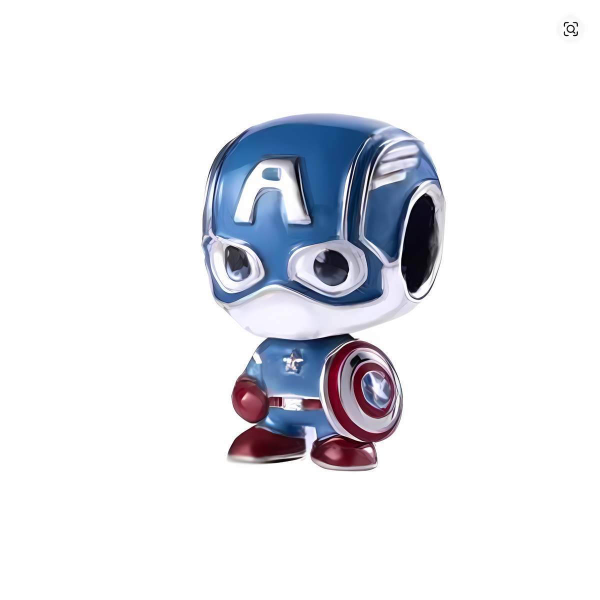 Charm bead chibi Capitán América Marvel en plata con esmalte azul rojo y escudo en miniatura