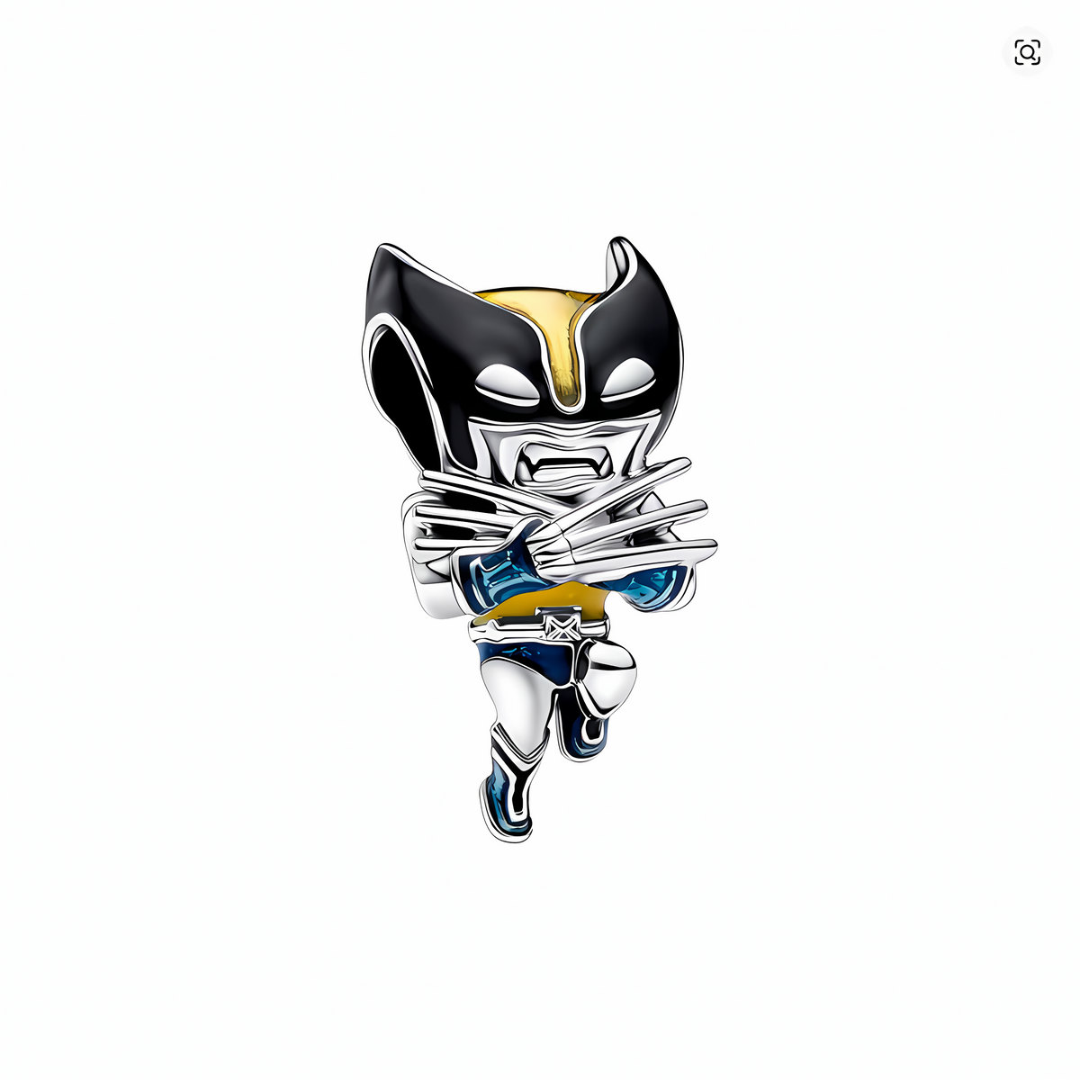 Charm bead chibi Lobezno Marvel X-Men en plata con esmalte negro dorado y garras de adamantium