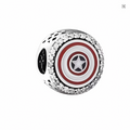 Charm bead escudo Capitán América Marvel en plata con esmalte rojo blanco y cristales