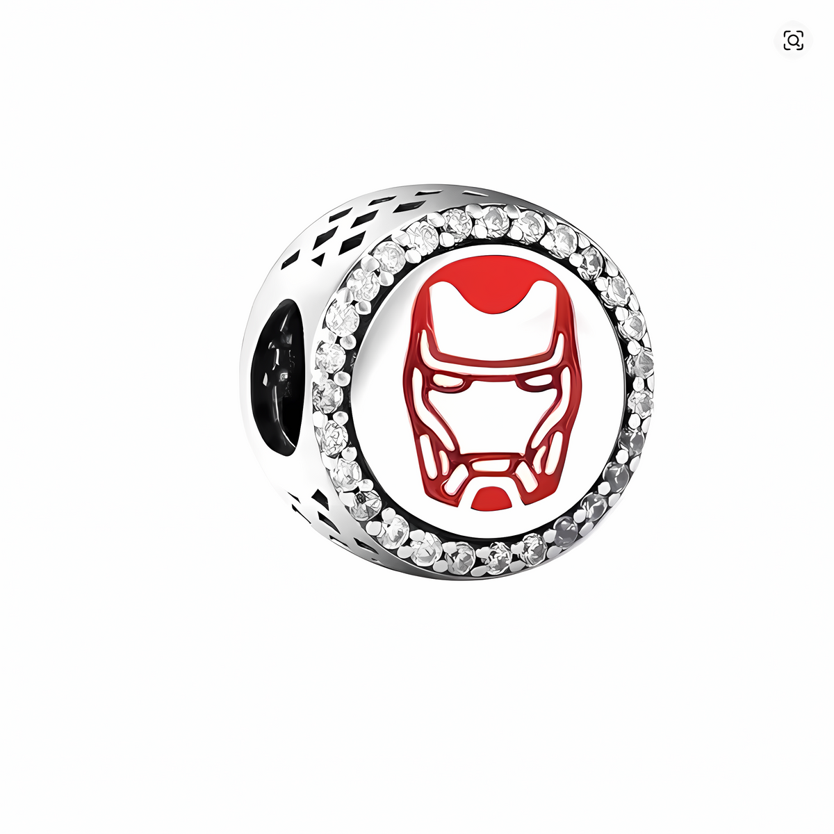 Charm bead máscara Iron Man Marvel en plata con esmalte rojo blanco y cristales de circonita