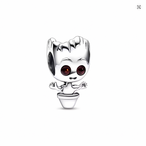 Charm bead Baby Groot en maceta Marvel Guardianes de la Galaxia plata pulida con ojos cristal ámbar