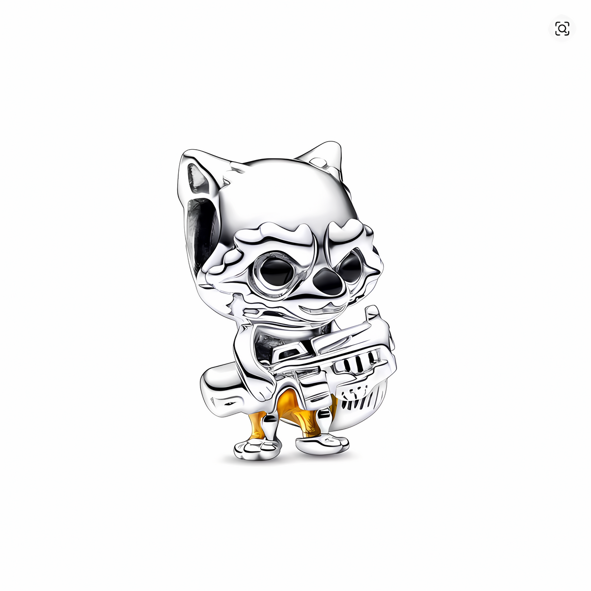 Charm bead Rocket Raccoon con blaster Marvel Guardianes de la Galaxia plata pulida botas amarillas