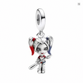 Charm colgante Harley Quinn DC Comics en plata con esmalte rojo y azul