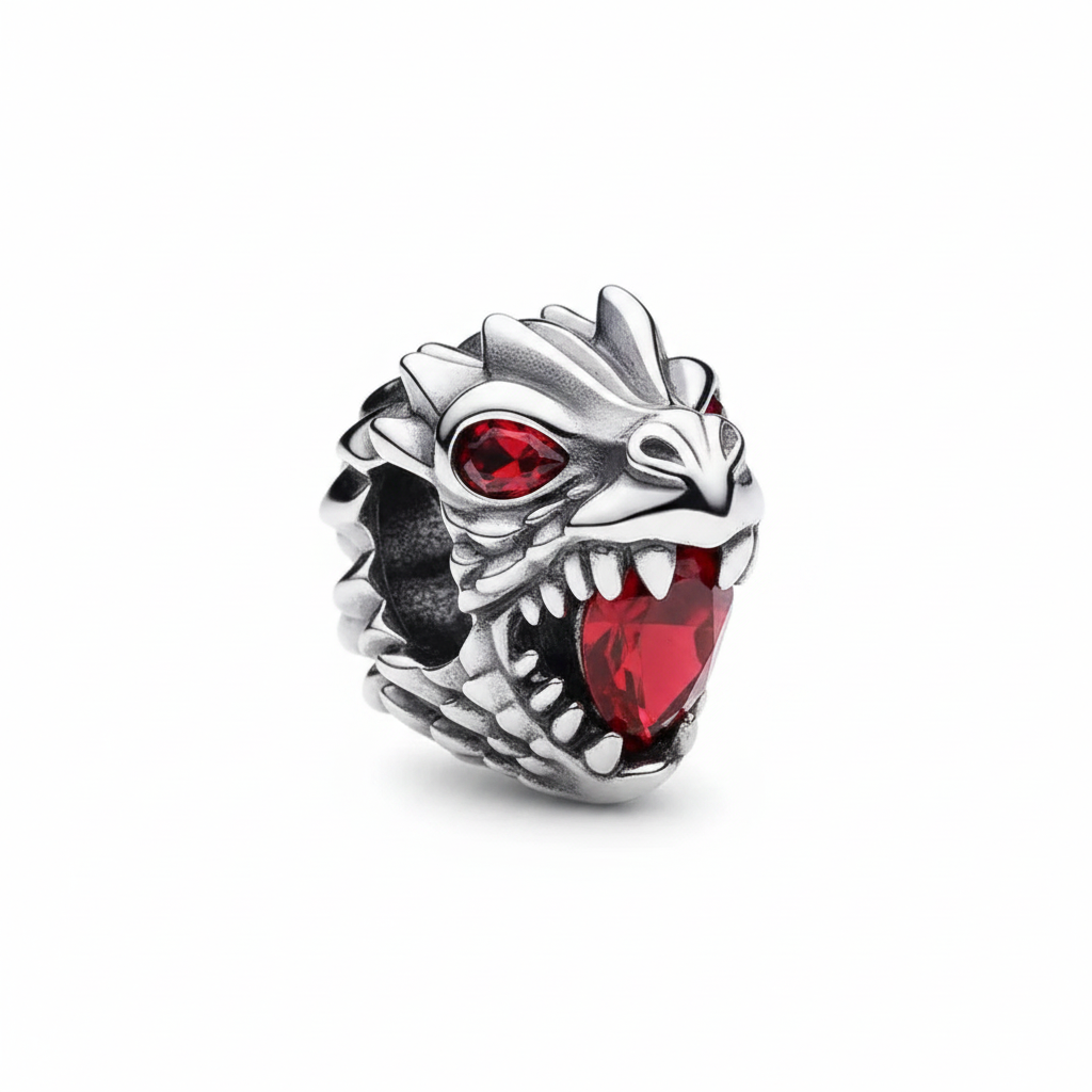 Charm Bead Cabeza de Dragón Game of Thrones en plata S925 con cristales rojos